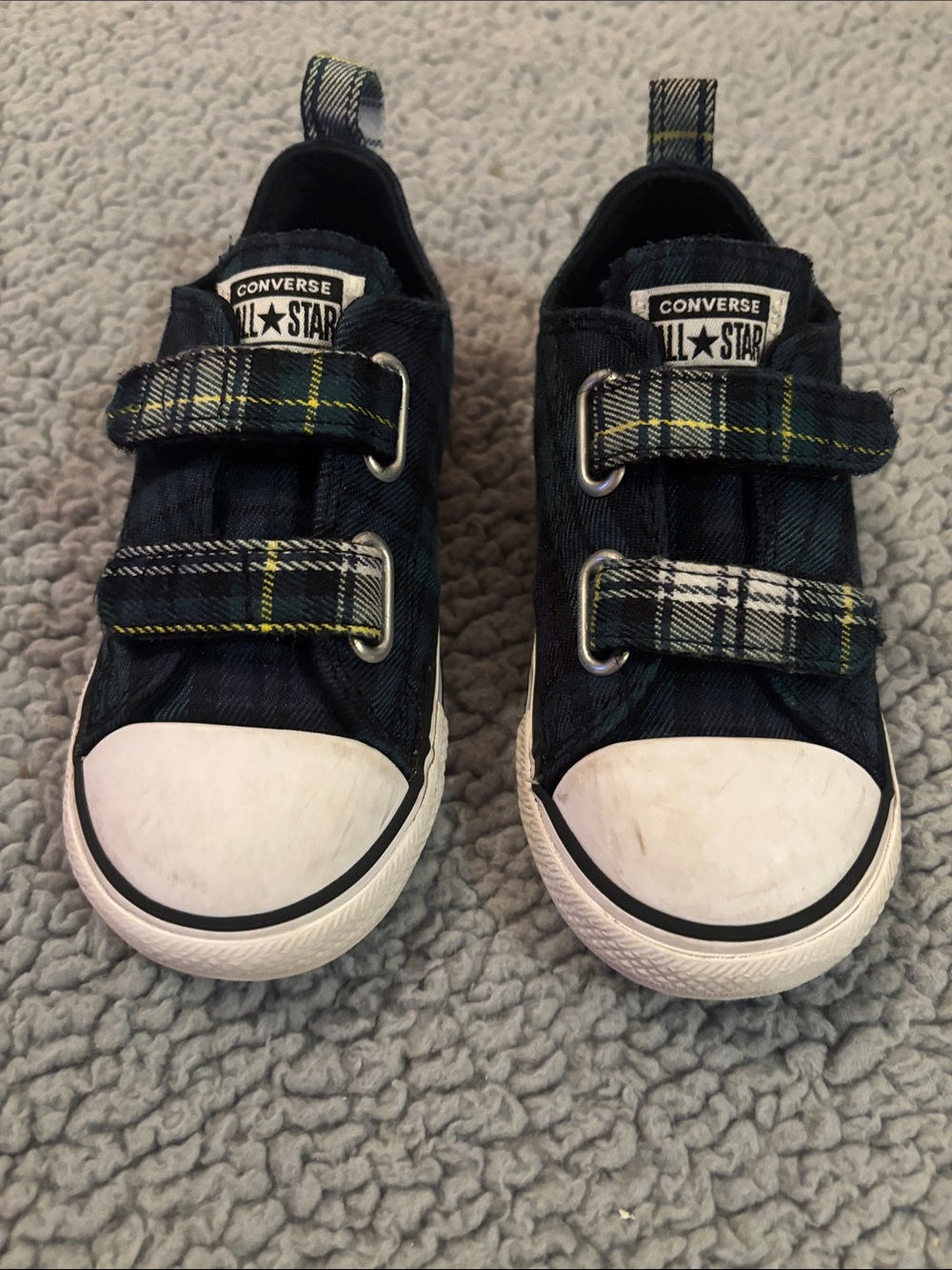 Converse Kids Plaid Navy Blue & Green Strap Sneakers
